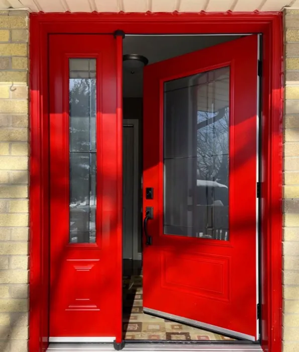 Red front entry door installed on a GTA home