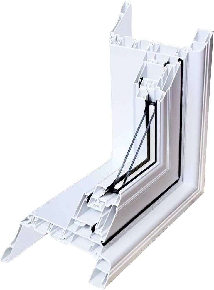 Cutaway view of a high-performance vinyl window frame